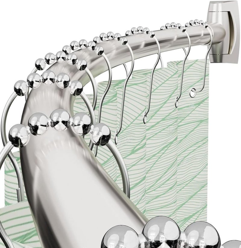 Bonpally Curved Shower Curtain Rod for Bathroom, 40-72 Inches Adjustable Curved Shower Rod, 0.9MM Rustproof Shower Curtain Rod with Rotating Brackets for Extra Shower Space, Need To Drill, Brush Nickel - Image 1